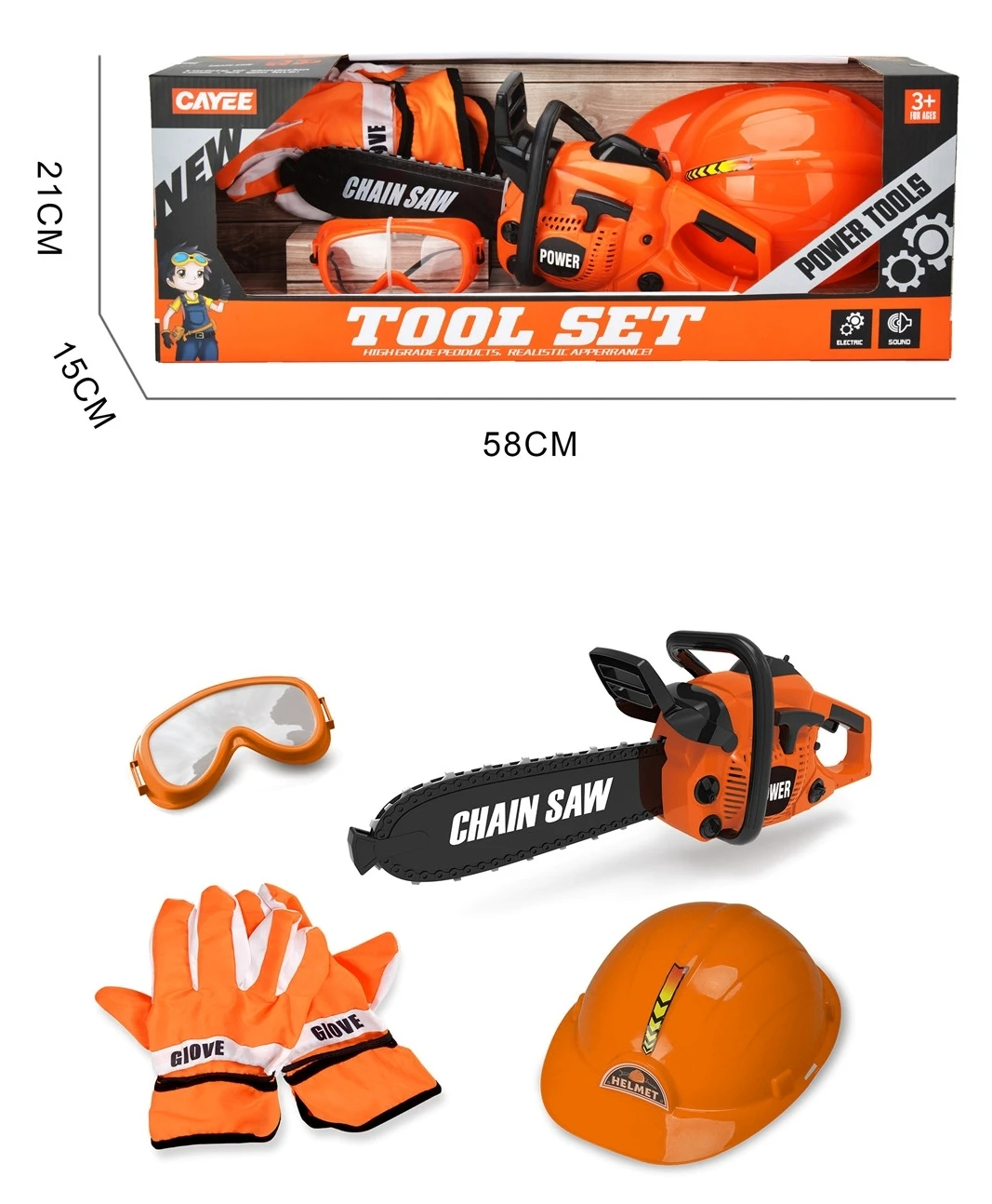 Blue Toys Παιδικο Ηλεκτρικο Αλυσοπριονο Με Γαντια, Μασκα Και Κρανος (MKK100545)