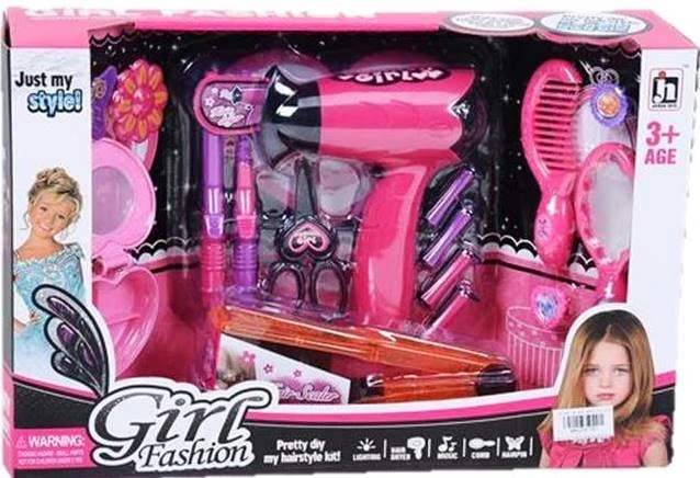 Blue Toys Σετ Ομορφιας Girls Fashion Με Πιστολακι Για Μαλλια Και Σιδερο Ισιωματος Με Ηχο Και Φως (MKJ747781)